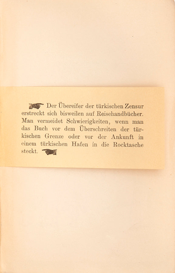 First edition of Baedeker's guidebook to Constantinople, with the rare censorship slip.