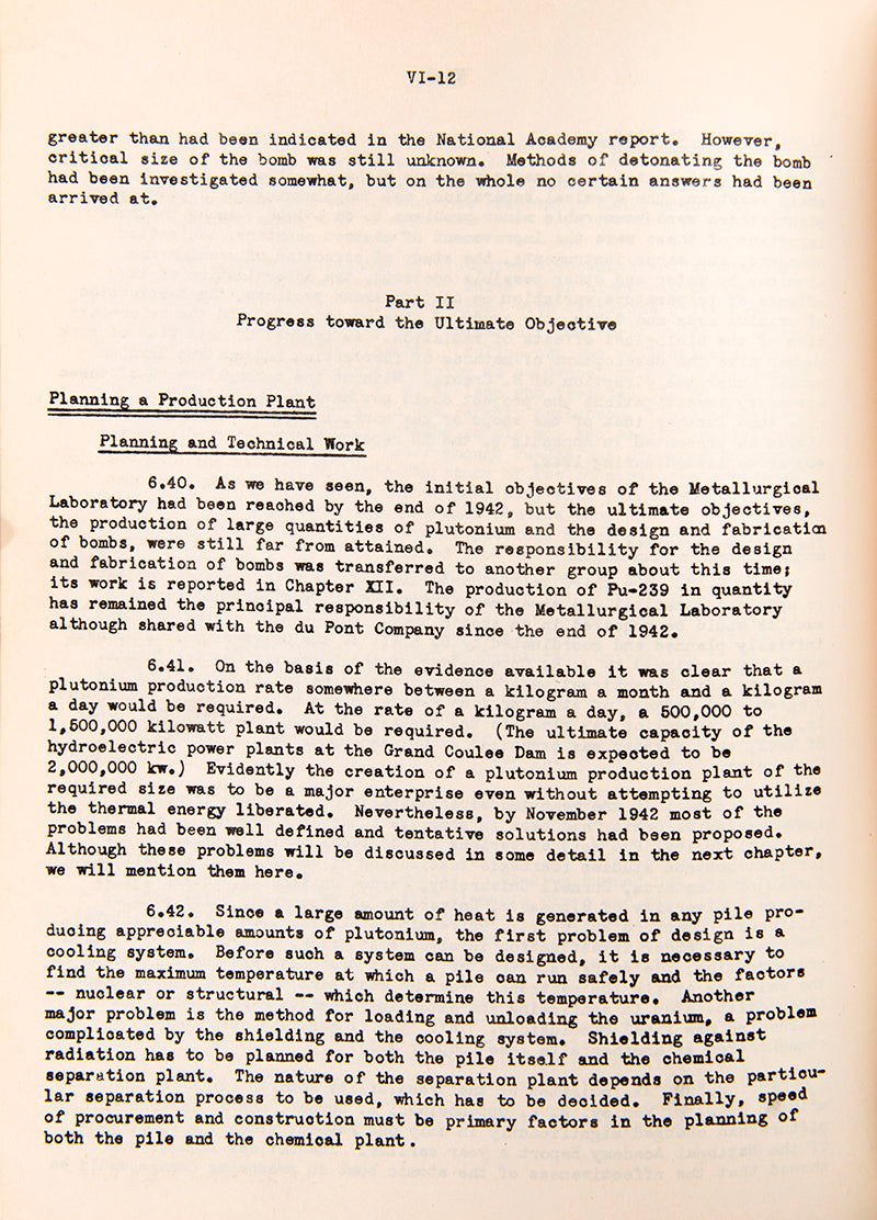 The rare lithoprint edition of Henry DeWolfe Smyth's official report on the development of the atomic bomb, with the secret text on plutonium.