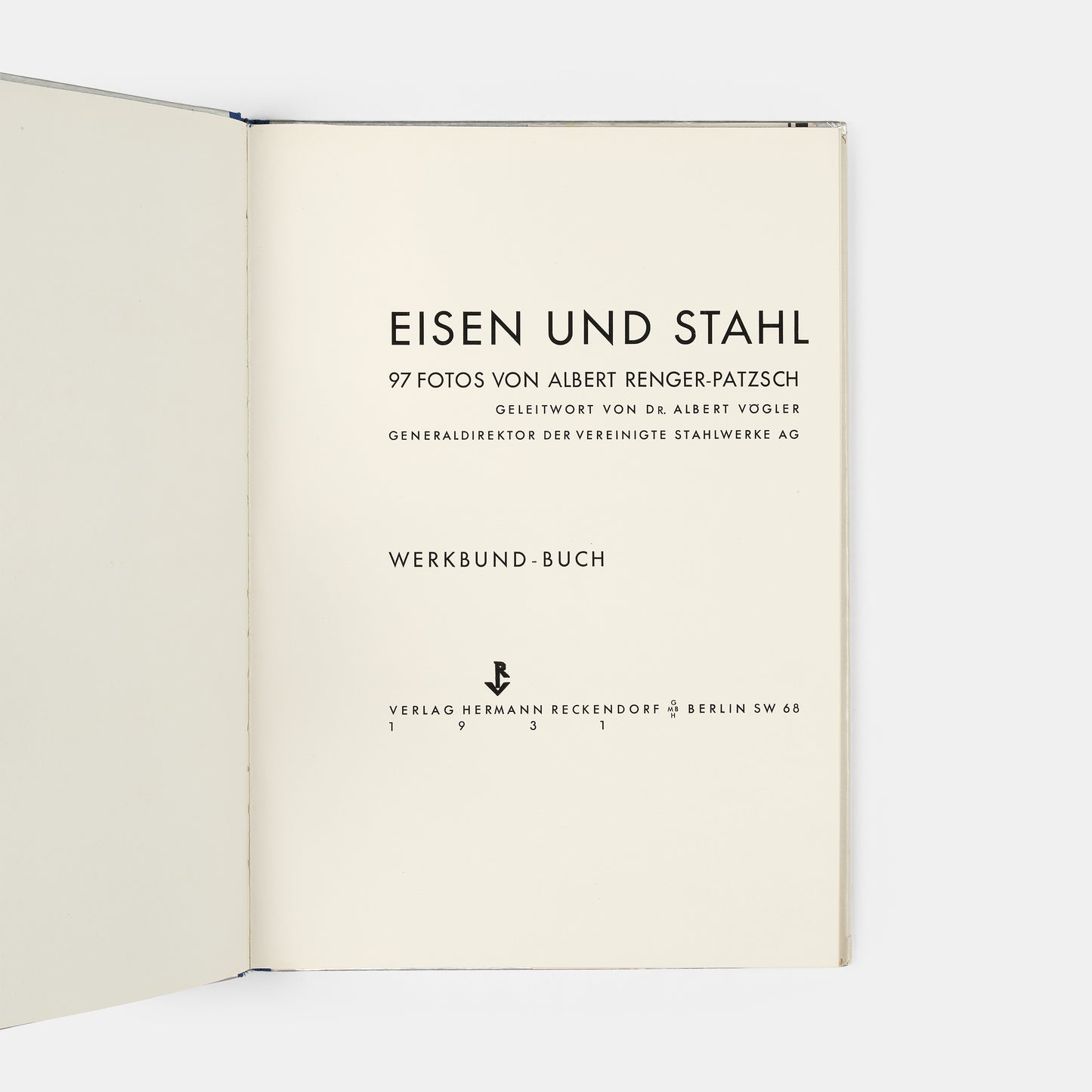 An inscribed copy of Eisen und Stahl, an important work in the history of modern photography. It exemplifies Renger-Patzsch's New Objectivity approach and attempts to redefine how industry and technology could be photographed.