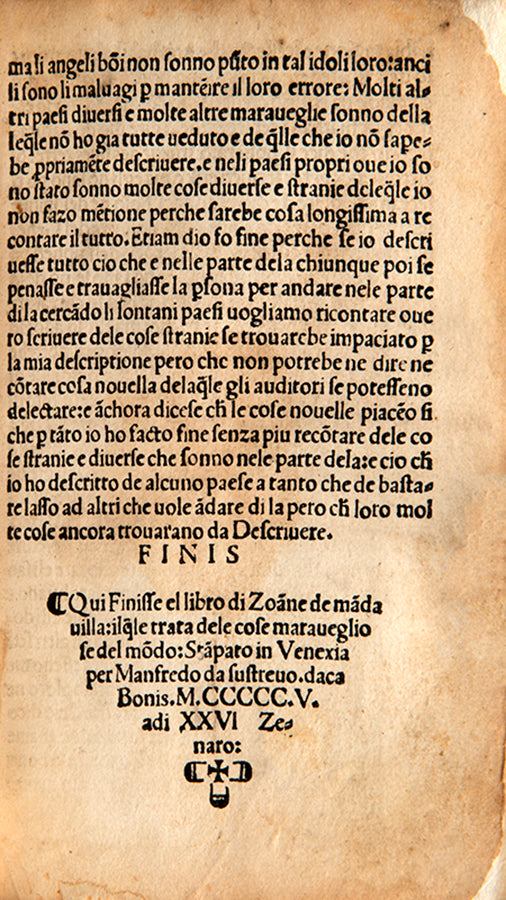 Rare 16th-century Italian edition of Sir John Mandeville's Travels, published in Venice in 1505.