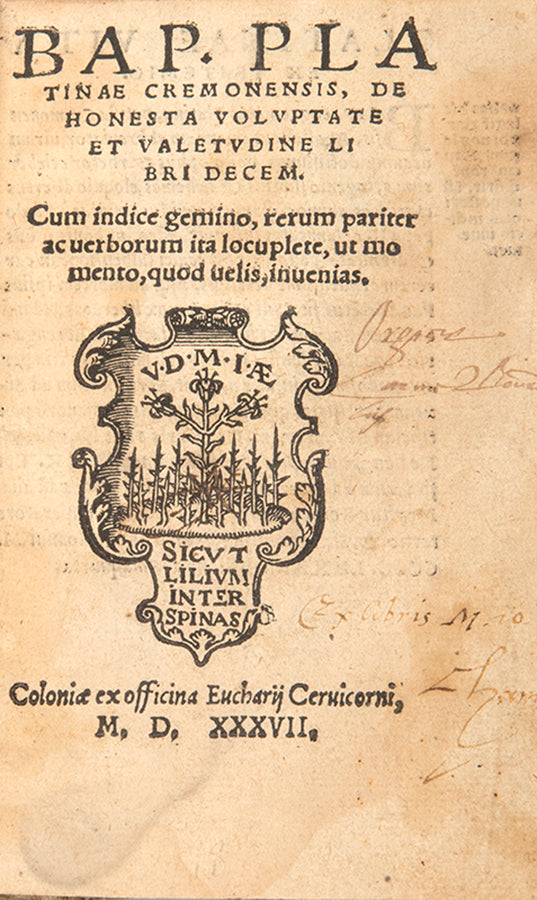 Rare 16th-century Latin edition of De honesta voluptate by Bartolomeo Platina.