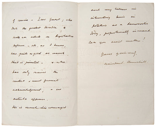 [Hand-written Letter from Winston Churchill to Sir Algernon West]