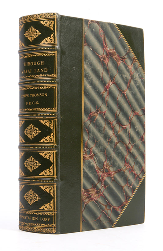 A rare inscribed first edition of Thomson's Through Masia Land. Thomson was a British geologist and explorer who played an important part in the Scramble for Africa.