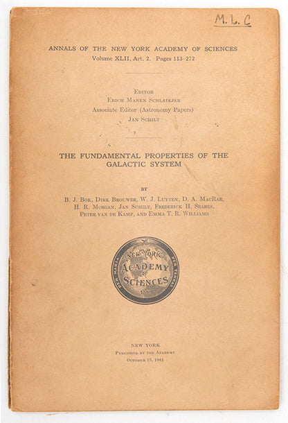 First edition of Fundamental Properties of the Galactic System, eight cosmology papers published in 1941, one by a prominent female astronomer.