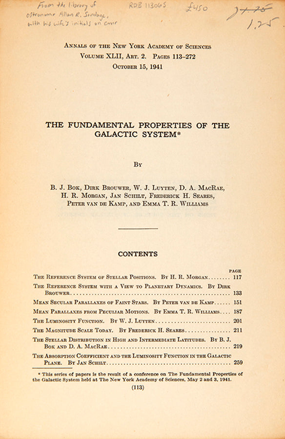First edition of Fundamental Properties of the Galactic System, eight cosmology papers published in 1941, one by a prominent female astronomer.