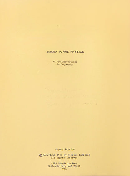 The second edition of Emanational Physics, a rare and unusual self-published text by Stephen Harrison proposing to correct the field of physics by reframing it metaphysically.