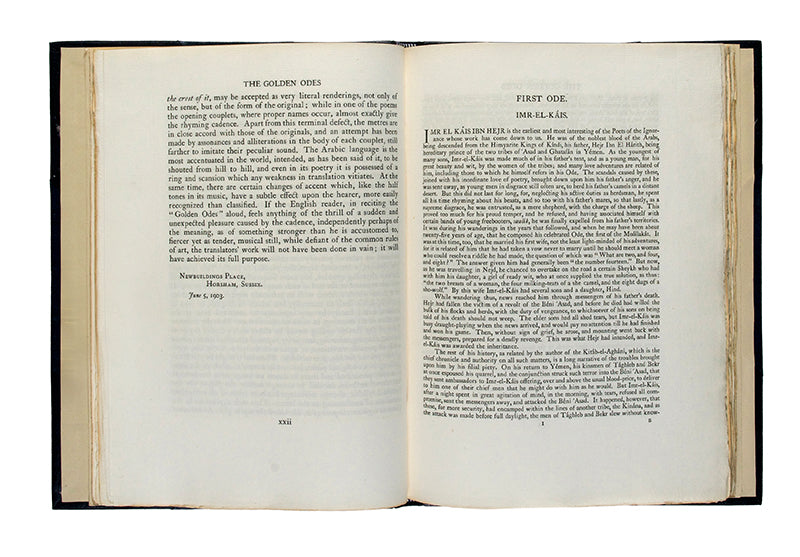 First edition of the Muallaqat printed by the Chiswick press, 1903.