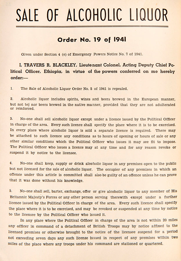 A rare series of legal notices published during World War II by the British Military, setting out laws to be observed in Ethiopia