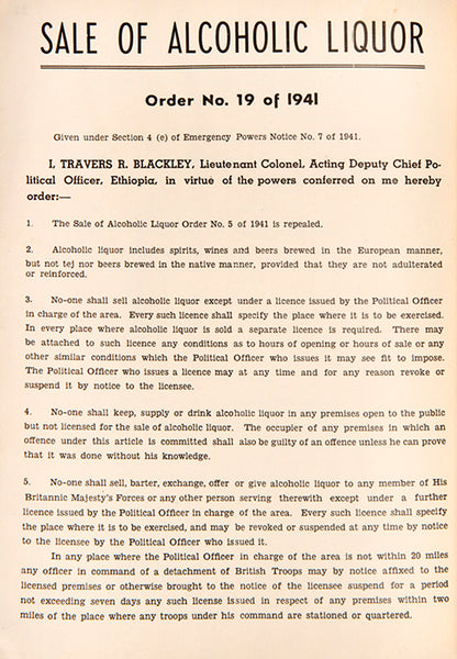 A rare series of legal notices published during World War II by the British Military, setting out laws to be observed in Ethiopia