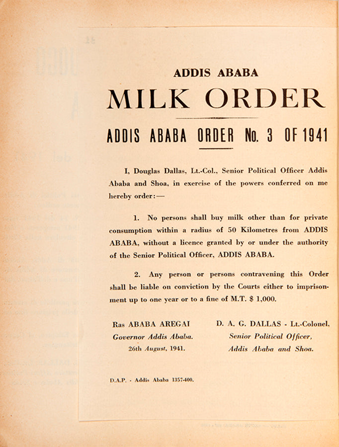 A rare series of legal notices published during World War II by the British Military, setting out laws to be observed in Ethiopia
