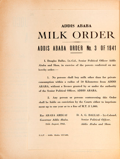 A rare series of legal notices published during World War II by the British Military, setting out laws to be observed in Ethiopia