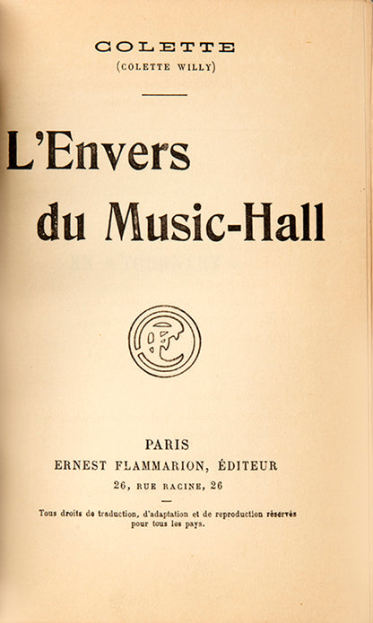 First edition of L'Envers du Music-Hall by Colette, inscribed by the author to the French Jeweller Pierre Sterlé.