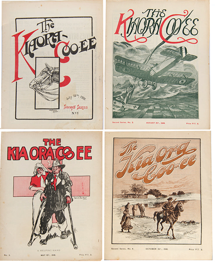 A rare complete run of the <em>Kia-Ora Coo-ee</em>, the monthly magazine of the ANZAC forces during the First World War, with 15 issues of the supplemental new bulletin.