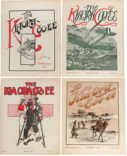 A rare complete run of the <em>Kia-Ora Coo-ee</em>, the monthly magazine of the ANZAC forces during the First World War, with 15 issues of the supplemental new bulletin.