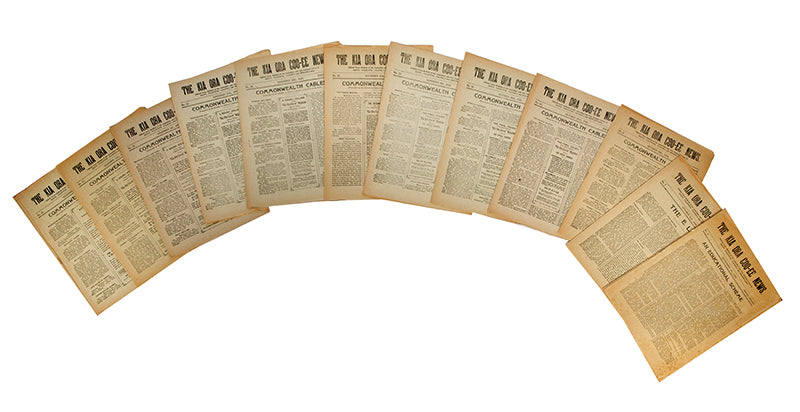A rare complete run of the Kia-Ora Coo-ee, the monthly magazine of the ANZAC forces during the First World War, with 15 issues of the supplemental new bulletin.