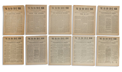 A rare complete run of the Kia-Ora Coo-ee, the monthly magazine of the ANZAC forces during the First World War, with 15 issues of the supplemental new bulletin.