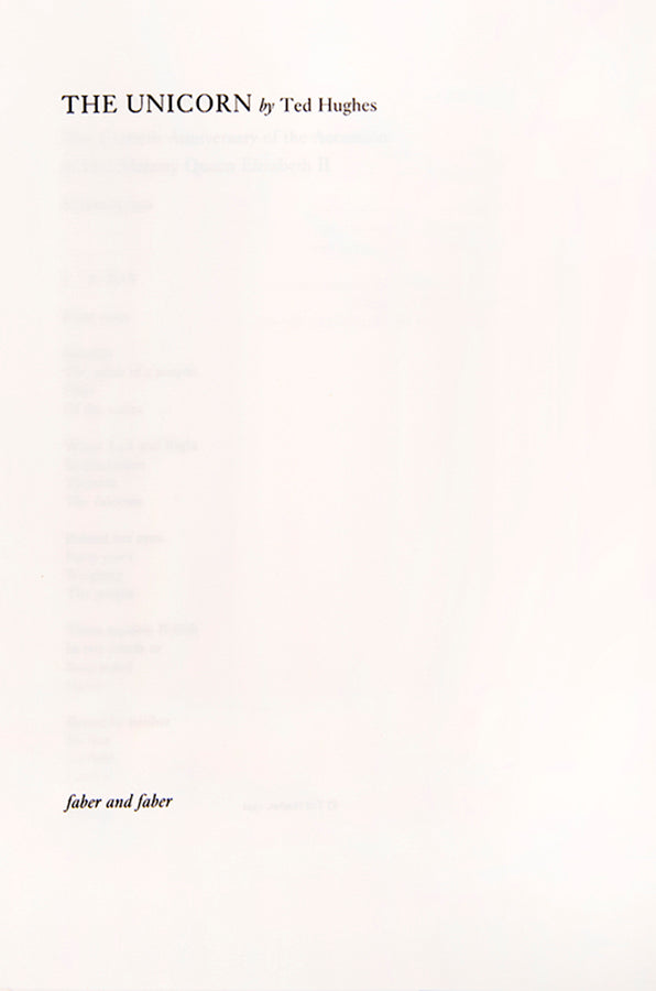A pair of simultaneously issued first printings of Rain-Charm for the Duchy and The Unicorn, each numbered 8 of 280 copies, signed by Ted Hughes