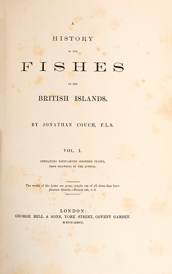 A finely bound set of the first work on British fish illustrated in colour, Jonathan Couch's History of the Fishes of the British Islands.