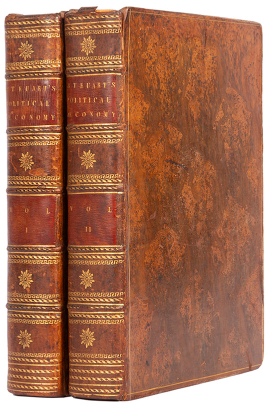 The first edition of Sir James Steuart's Inquiry into the Principles of Political Oeconomy, handsomely bound in contemporary mottled calf.