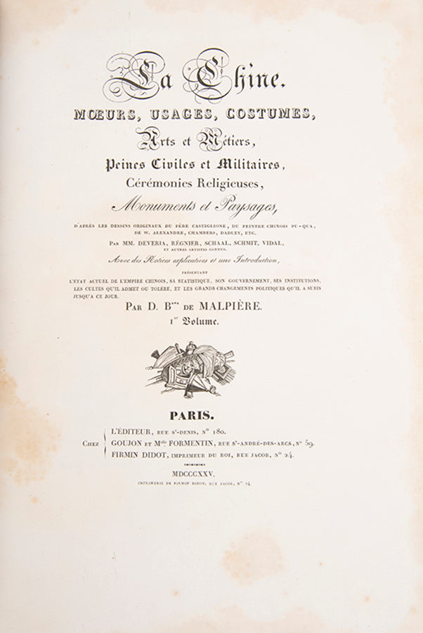 A superbly bound dopy of La Chine by Malpiere, a work which is seldom found complete.