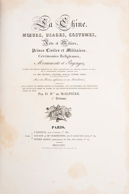 A superbly bound dopy of La Chine by Malpiere, a work which is seldom found complete.