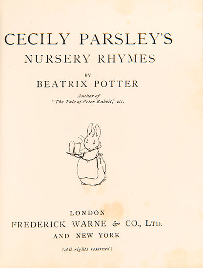 First edition of Cecily Parsley's Nursery Rhymes by Beatrix Potter in the exceptionally rare dust jacket