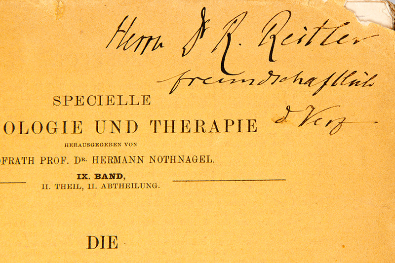 The rare first edition of Sigmund Fredu's important work on cerebral palsy, Die Infantile Cerebrallahmung, inscribed to his close colleague Rudolph Reitler.