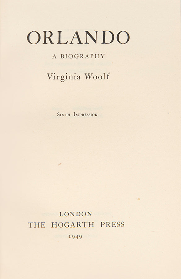 First edition, sixth impression of Orlando by Virginia Woolf, bound by Bumpus.
