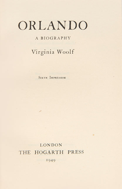 First edition, sixth impression of Orlando by Virginia Woolf, bound by Bumpus.