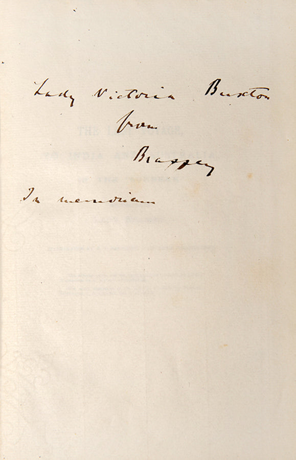 A presentation copy of Lady Brassey's Last Voyage from her widower.