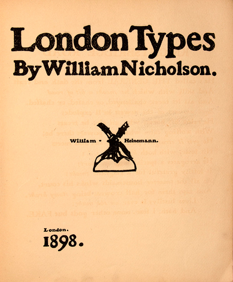 First edition of London Types by W.E. Henley, inscribed by the illustrator William Nicholson.
