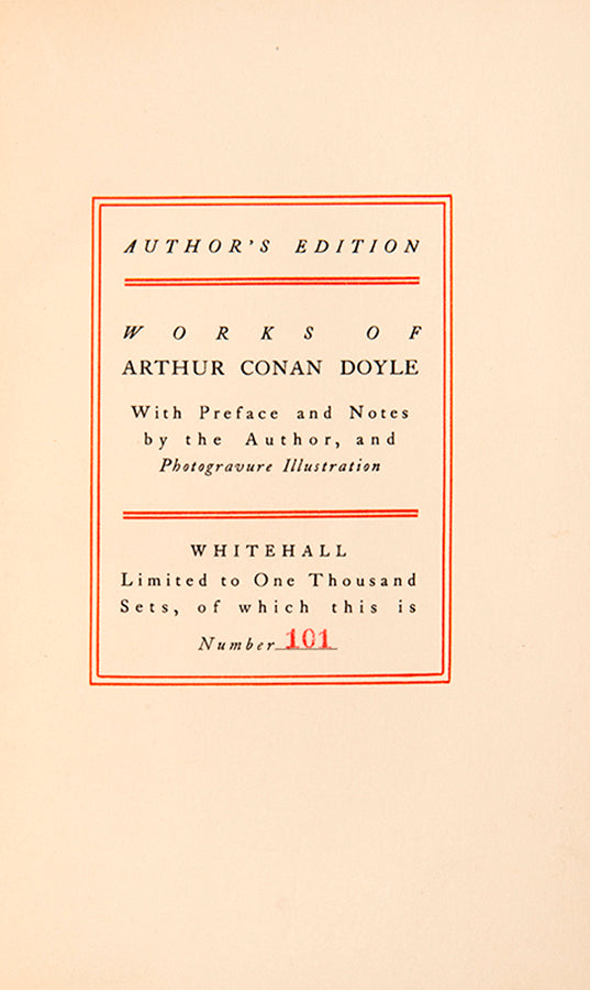 The first American edition of Arthur Conan Doyle's collected works, number 101 of 1000 sets.