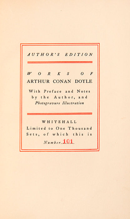 The first American edition of Arthur Conan Doyle's collected works, number 101 of 1000 sets.