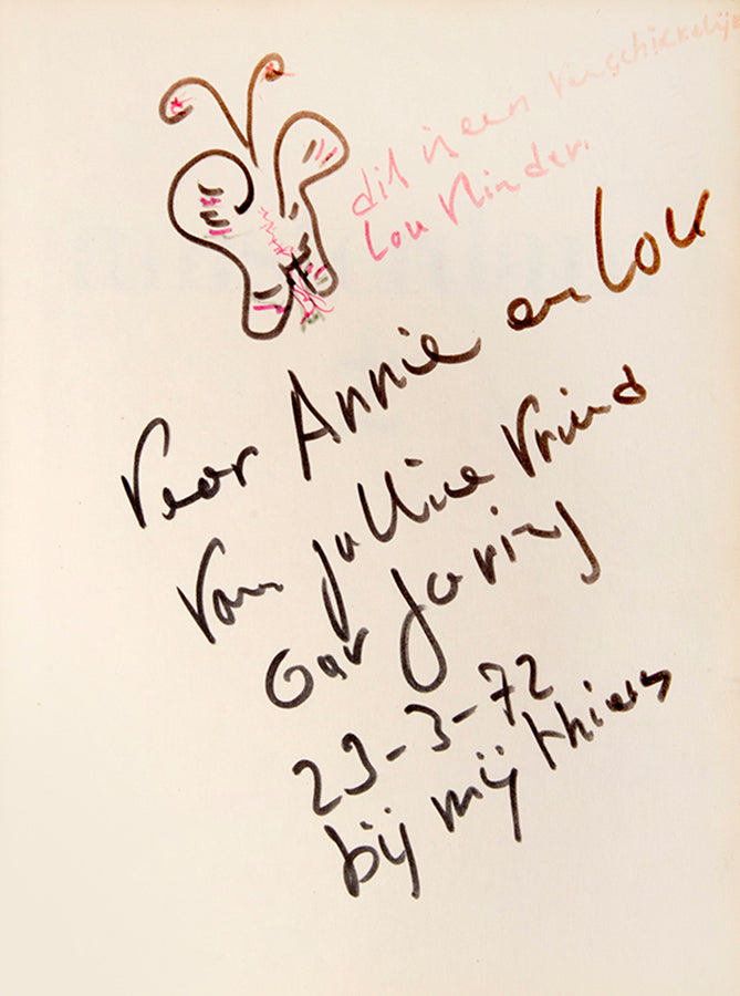 Presentation copy of Cor Jaring's book of photographs showing the various subcultures, protests, and happenings in Amsterdam during the 1960s, inscribed with a small drawing of a butterfly.