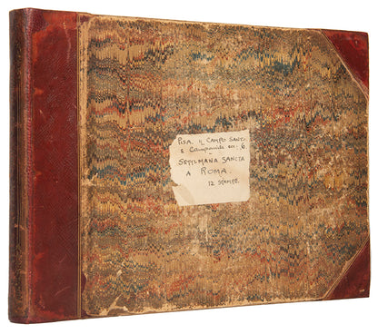 A souvenir album containing hand-coloured engravings by Ranieri Grassi and Salvatore Marroni that depict the buildings of Pisa and religious ceremonies in Rome respectively. 