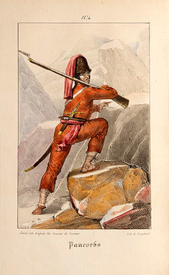 The first edition of Album d'un Soldate pernant la Campagne d'Espagne en 1823 by Clerjon de Champagny, with 40 hand-coloured lithographs of spanish costumes.