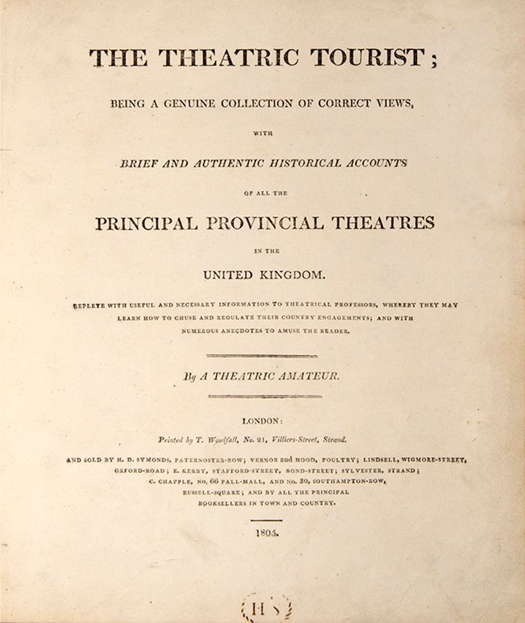 First and only edition, inscribed and owned by Abbey, of The Theatric Tourist by James Winston, containing 24 hand-coloured aquatints of British theatres in the Georgian period.