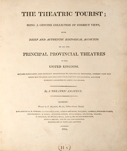 First and only edition, inscribed and owned by Abbey, of The Theatric Tourist by James Winston, containing 24 hand-coloured aquatints of British theatres in the Georgian period.