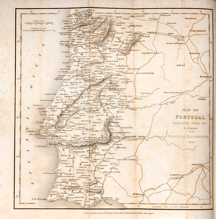 First edition of Portugal Illustrated by William Morgan Kinsey, containing 21 engraved views and 9 hand-coloured aquatint plates containing 36 costumes.