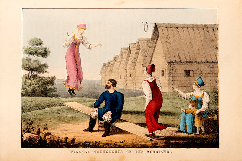 First edition of Russia by Robert Pinkerton, containing 8 hand-coloured lithograph plates showing Russian costumes and everyday activities.