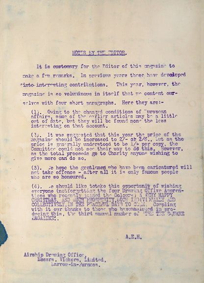 The 1918 and 1919 issues of Tee-Square magazine, created by staff of the Vickers Airship Drawing Office at Barrow-in-Furness to celebrate Christmas.