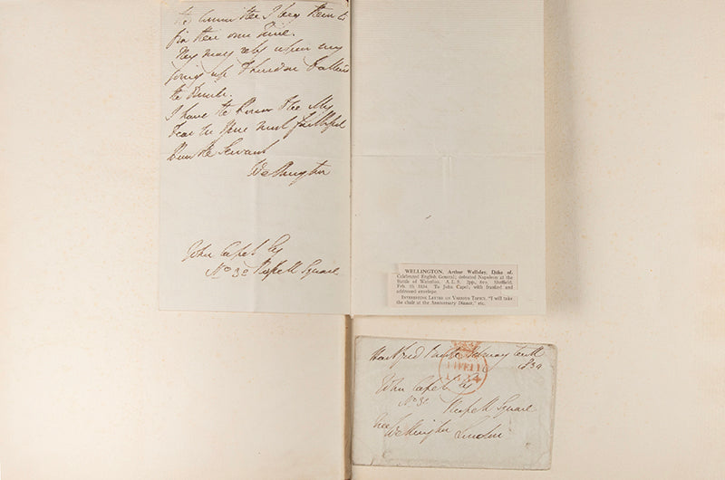 The second edition of The Wars of Wellington by William Combe, containing a tipped in letter written and signed by the Duke of Wellington.