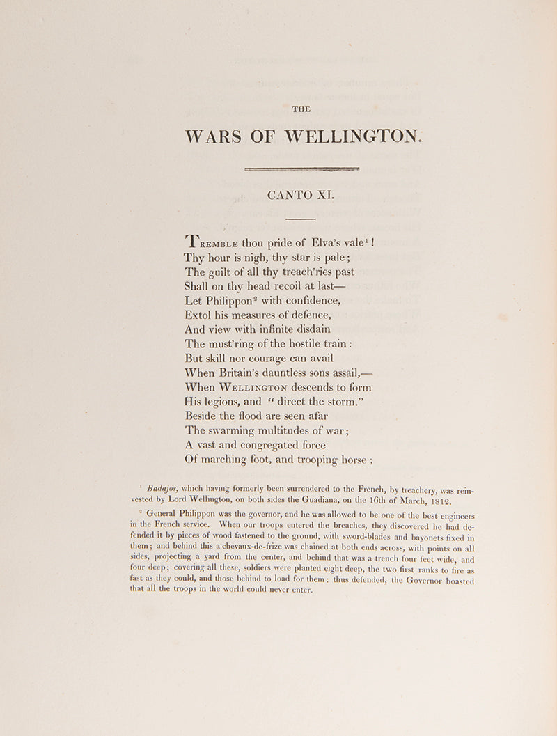 The second edition of The Wars of Wellington by William Combe, containing a tipped in letter written and signed by the Duke of Wellington.
