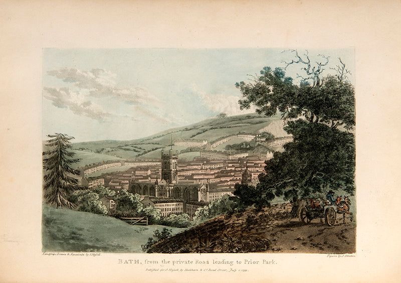 First edition of A Picturesque Guide to Bath by Julies Ibbetson, john Hassell and John Laporte, with 16 hand-coloured aquatints. 
