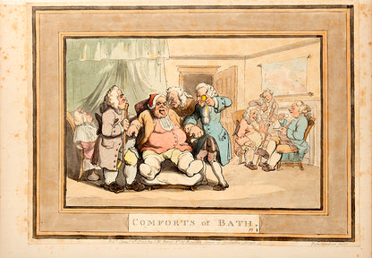The first and only issue of the 12 plates comprising Comforts of Bath by Thomas Rowlandson, one of his rarest sets.
