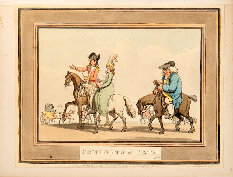 The first and only issue of the 12 plates comprising Comforts of Bath by Thomas Rowlandson, one of his rarest sets.
