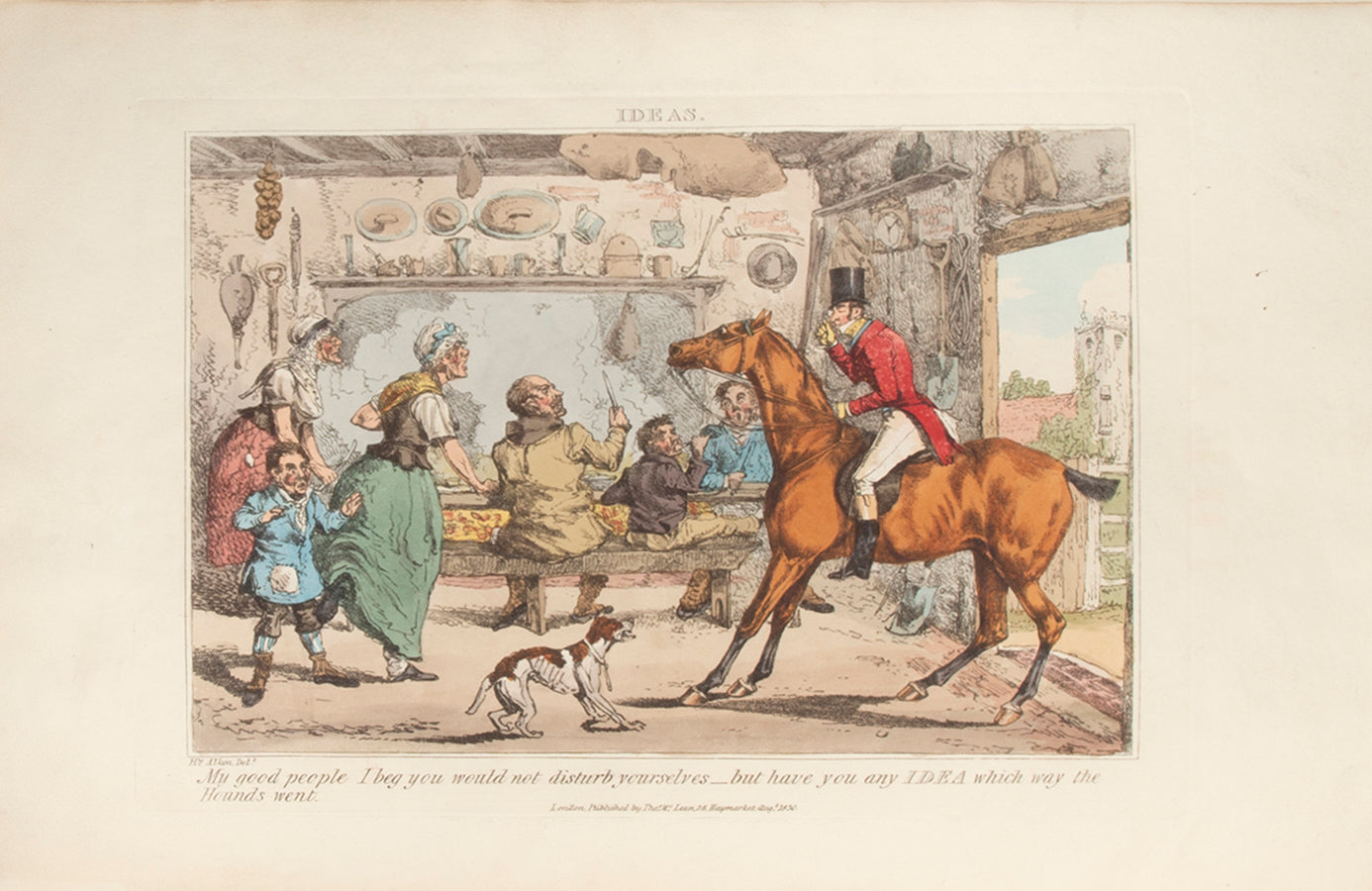 First edition, fist issue, of Ideas, Accidental and Incidental to Hunting by Alken, containing 42 humerous plates showin hunting and racing mishaps. 