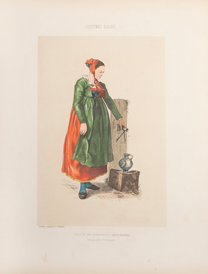 The first edition of Les Paysans Badois by Charles Lellemand, containing 16 hand-coloured plates showing the costumes of the Black Forest.