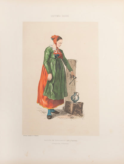 The first edition of Les Paysans Badois by Charles Lellemand, containing 16 hand-coloured plates showing the costumes of the Black Forest.