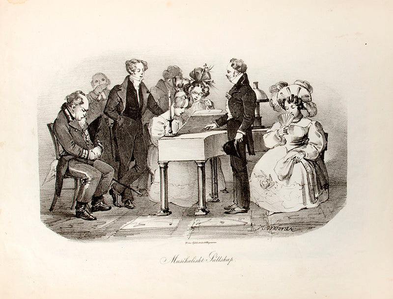 Stockholmska Scener by Hjalmar Morner, containing 16 lithographs of humerous scenes of Swedish life.
